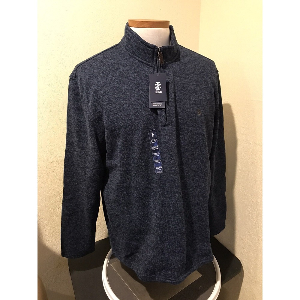 IZOD Mens Sweater Tech Thermasoft 1/4 Zip Blue Golf Logo Fleece XXL Long Sleeve